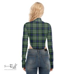 Scottish Blyth Clan Tartan Womens Turtleneck High Cut Bodysuit Stretchy Jumpsuit