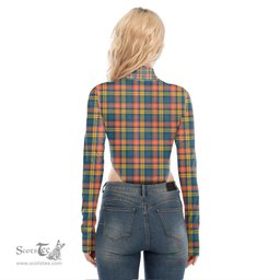 Scottish Buchanan Ancient Clan Crest Tartan Womens Turtleneck High Cut Bodysuit Stretchy Jumpsuit