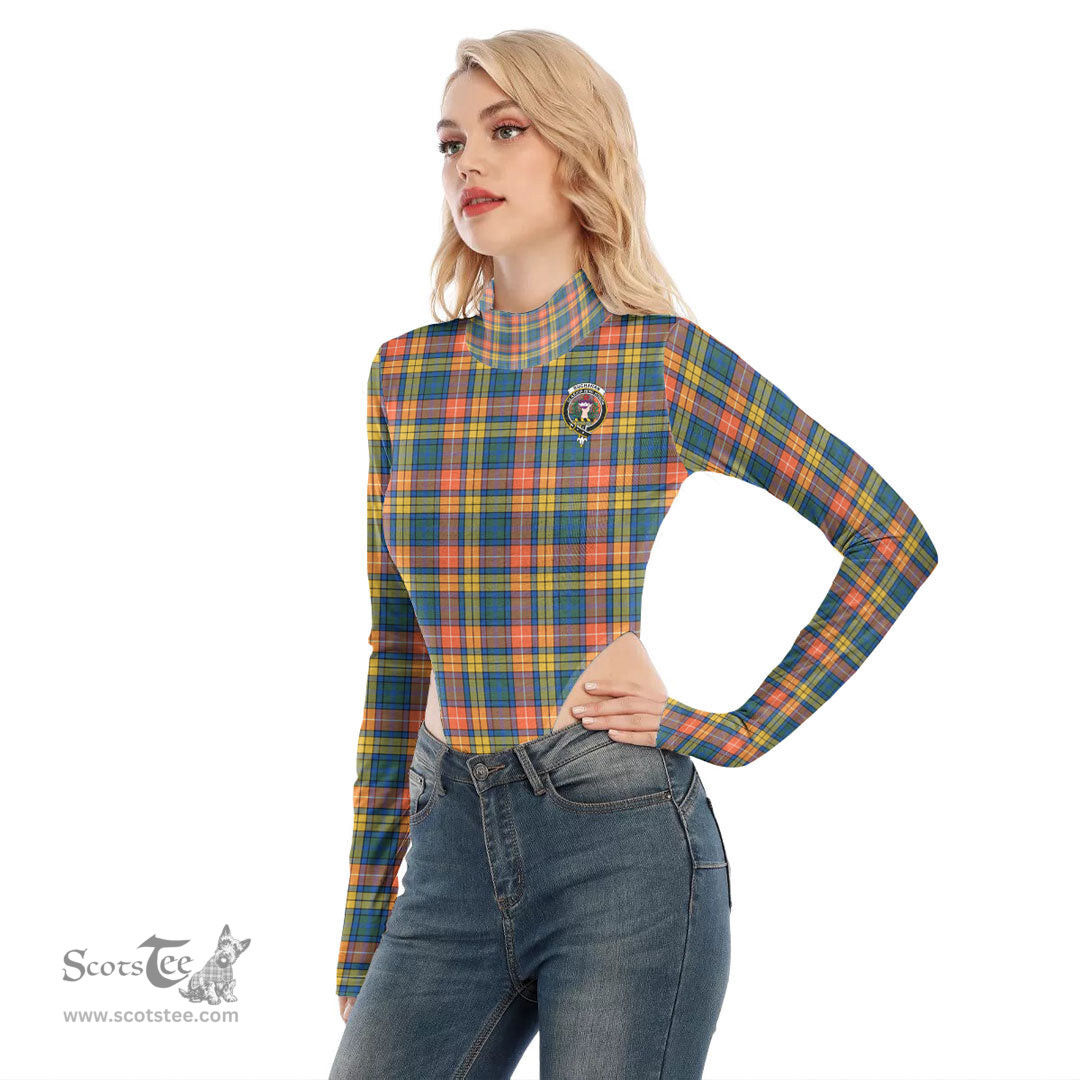 Scottish Buchanan Ancient Clan Crest Tartan Womens Turtleneck High Cut Bodysuit Stretchy Jumpsuit