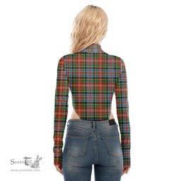 Scottish Caledonia Ancient Clan Tartan Womens Turtleneck High Cut Bodysuit Stretchy Jumpsuit