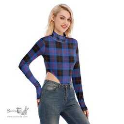 Scottish Angus Modern Clan Tartan Womens Turtleneck High Cut Bodysuit Stretchy Jumpsuit