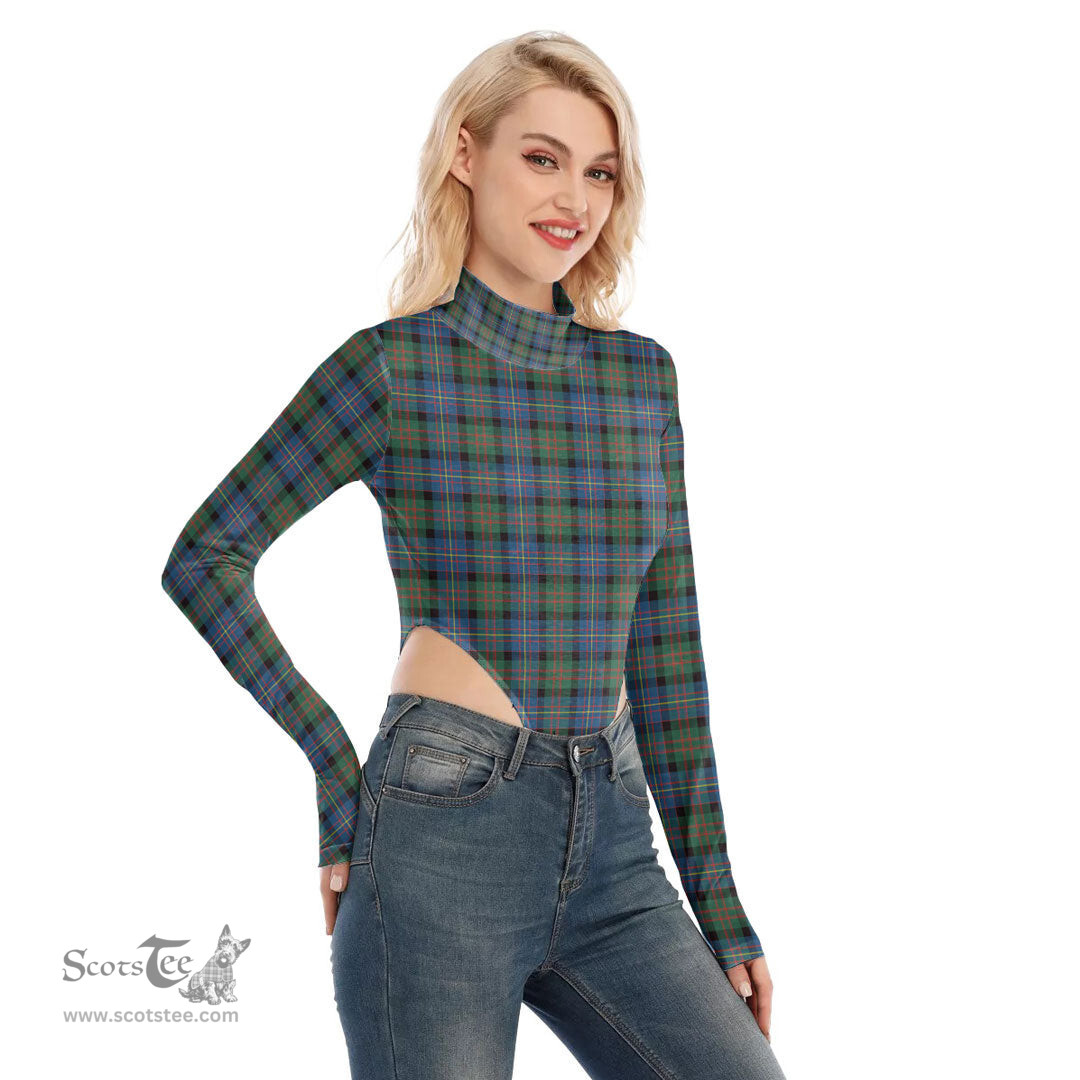 Scottish Cameron of Erracht Ancient Clan Tartan Womens Turtleneck High Cut Bodysuit Stretchy Jumpsuit