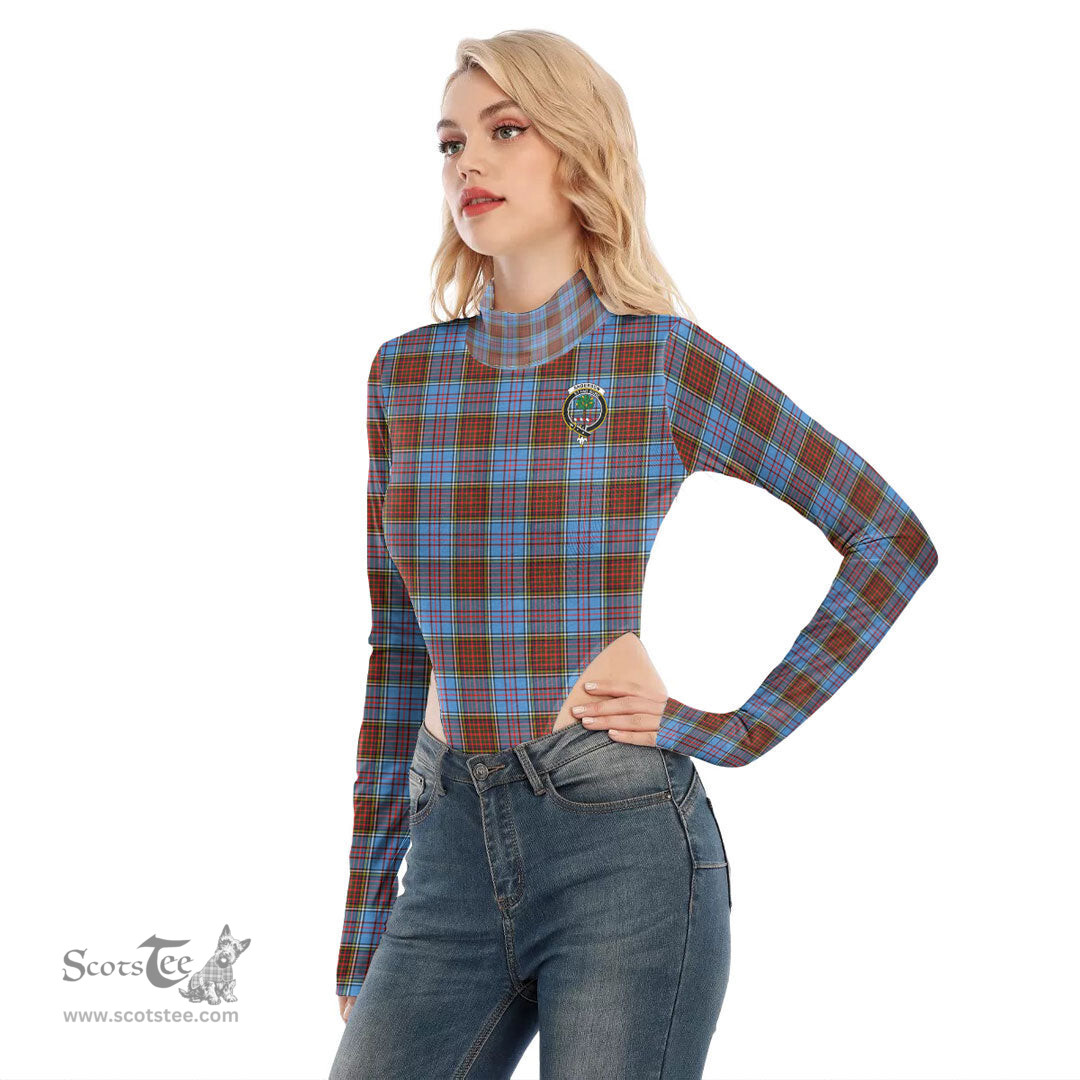 Scottish Anderson Modern Clan Crest Tartan Womens Turtleneck High Cut Bodysuit Stretchy Jumpsuit