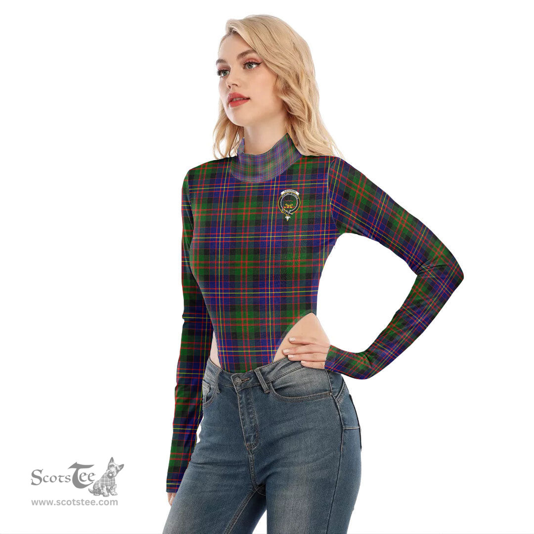Scottish Cameron of Erracht Modern Clan Crest Tartan Womens Turtleneck High Cut Bodysuit Stretchy Jumpsuit