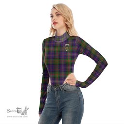Scottish Cameron of Erracht Modern Clan Crest Tartan Womens Turtleneck High Cut Bodysuit Stretchy Jumpsuit