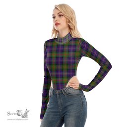 Scottish Cameron of Erracht Modern Clan Tartan Womens Turtleneck High Cut Bodysuit Stretchy Jumpsuit