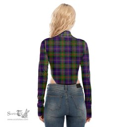 Scottish Cameron of Erracht Modern Clan Tartan Womens Turtleneck High Cut Bodysuit Stretchy Jumpsuit
