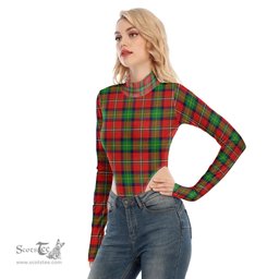 Scottish Boyd Modern Clan Tartan Womens Turtleneck High Cut Bodysuit Stretchy Jumpsuit