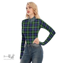 Scottish Baillie Modern Clan Tartan Womens Turtleneck High Cut Bodysuit Stretchy Jumpsuit
