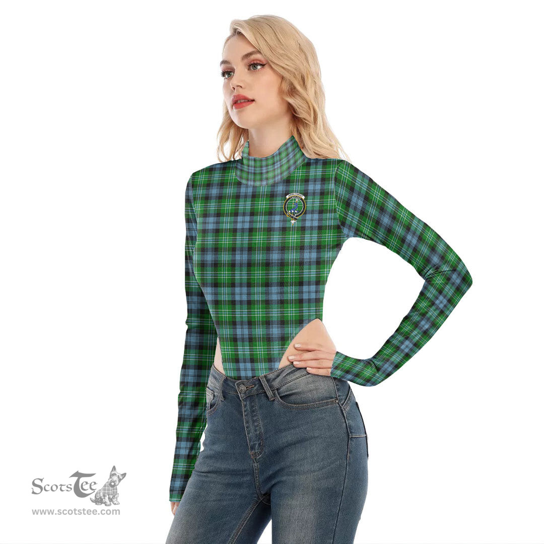 Scottish Arbuthnot Ancient Clan Crest Tartan Womens Turtleneck High Cut Bodysuit Stretchy Jumpsuit