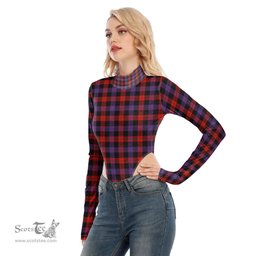 Scottish Brown Modern Clan Tartan Womens Turtleneck High Cut Bodysuit Stretchy Jumpsuit