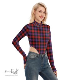 Scottish Brown Modern Clan Tartan Womens Turtleneck High Cut Bodysuit Stretchy Jumpsuit