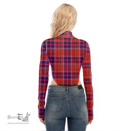 Scottish Cameron of Lochiel Modern Clan Crest Tartan Womens Turtleneck High Cut Bodysuit Stretchy Jumpsuit