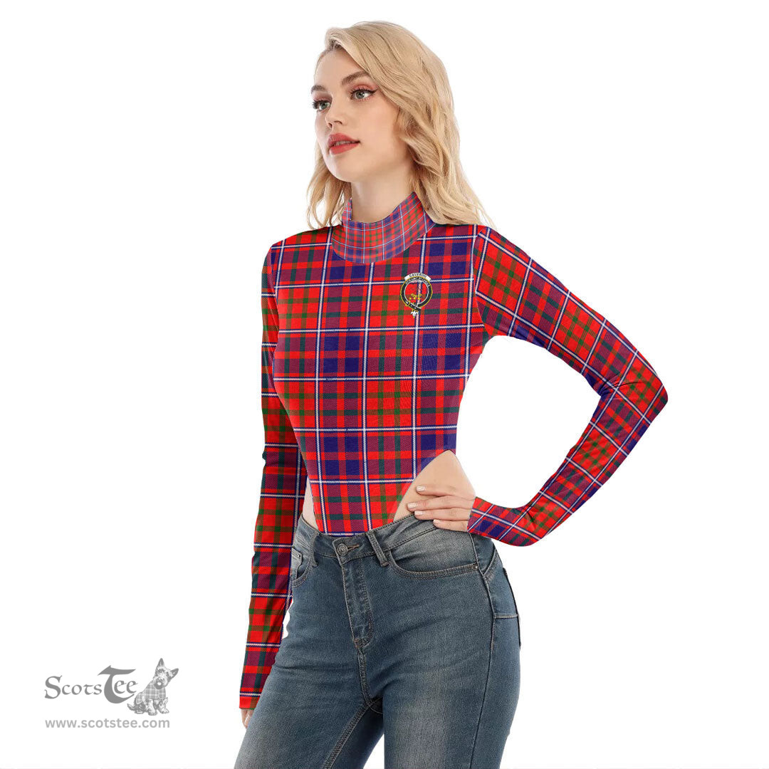 Scottish Cameron of Lochiel Modern Clan Crest Tartan Womens Turtleneck High Cut Bodysuit Stretchy Jumpsuit