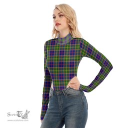 Scottish Ayrshire District Clan Tartan Womens Turtleneck High Cut Bodysuit Stretchy Jumpsuit