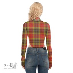 Scottish Buchanan Old Set Weathered Clan Crest Tartan Womens Turtleneck High Cut Bodysuit Stretchy Jumpsuit