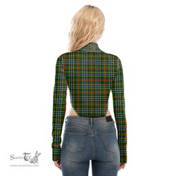 Scottish Bisset Clan Tartan Womens Turtleneck High Cut Bodysuit Stretchy Jumpsuit