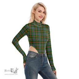 Scottish Bisset Clan Tartan Womens Turtleneck High Cut Bodysuit Stretchy Jumpsuit