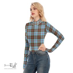 Scottish Anderson Ancient Clan Tartan Womens Turtleneck High Cut Bodysuit Stretchy Jumpsuit