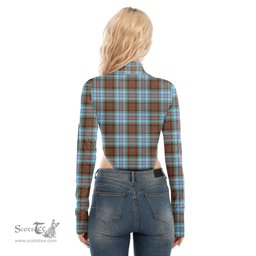 Scottish Anderson Ancient Clan Tartan Womens Turtleneck High Cut Bodysuit Stretchy Jumpsuit