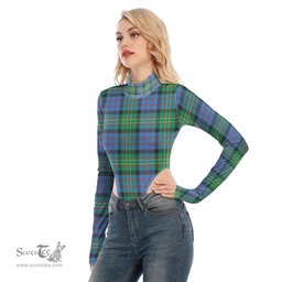 Scottish Bowie Ancient Clan Tartan Womens Turtleneck High Cut Bodysuit Stretchy Jumpsuit