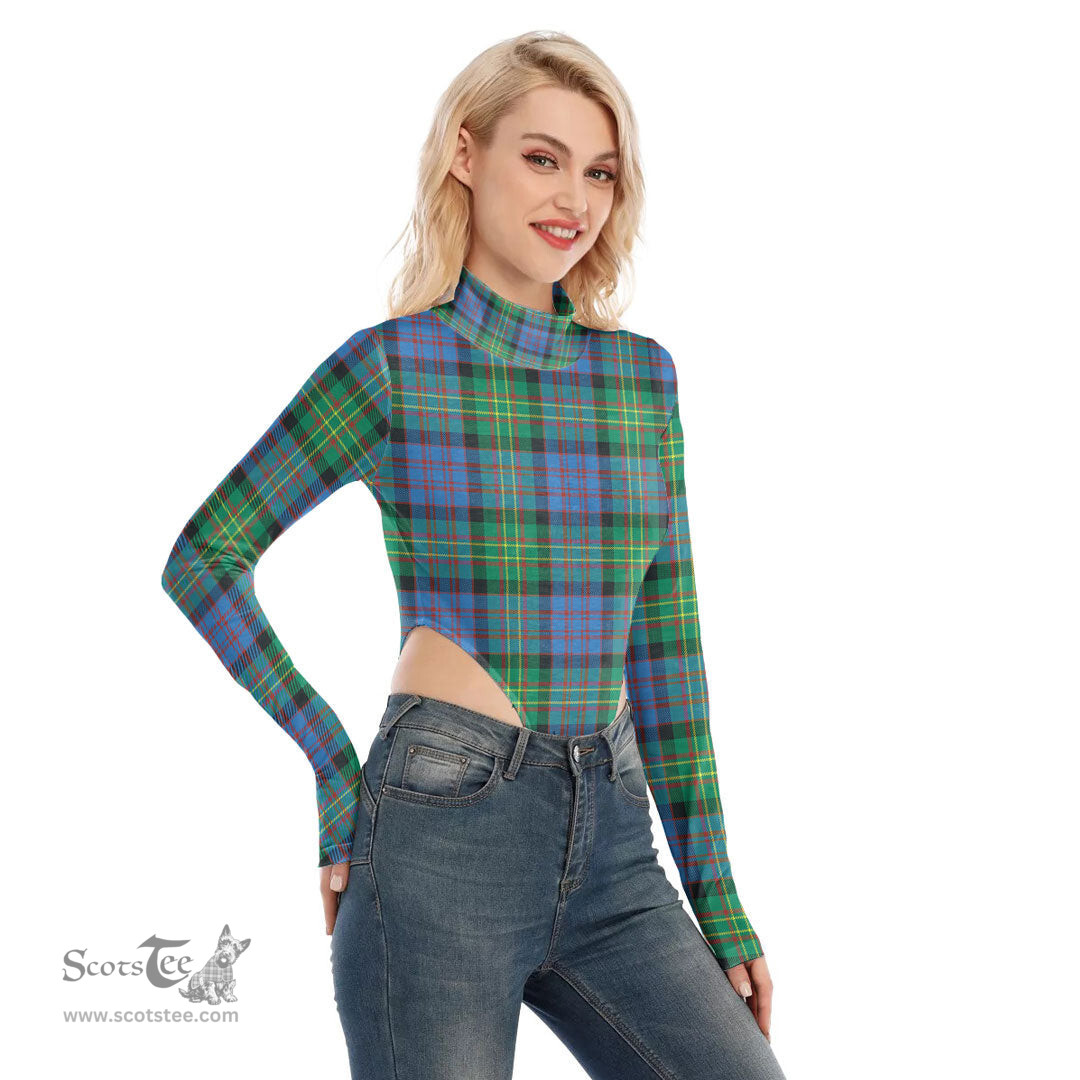 Scottish Bowie Ancient Clan Tartan Womens Turtleneck High Cut Bodysuit Stretchy Jumpsuit