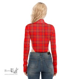 Scottish Burnett Modern Clan Tartan Womens Turtleneck High Cut Bodysuit Stretchy Jumpsuit