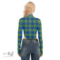 Scottish Barclay Hunting Ancient Clan Crest Tartan Womens Turtleneck High Cut Bodysuit Stretchy Jumpsuit