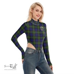 Scottish Gunn Modern Clan Crest Tartan Womens Turtleneck High Cut Bodysuit Stretchy Jumpsuit