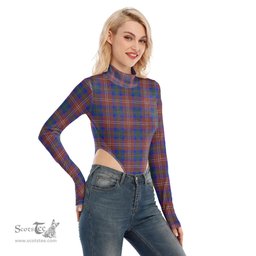 Scottish Chisholm Hunting Modern Clan Tartan Womens Turtleneck High Cut Bodysuit Stretchy Jumpsuit