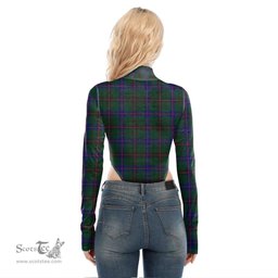 Scottish Davidson Modern Clan Crest Tartan Womens Turtleneck High Cut Bodysuit Stretchy Jumpsuit