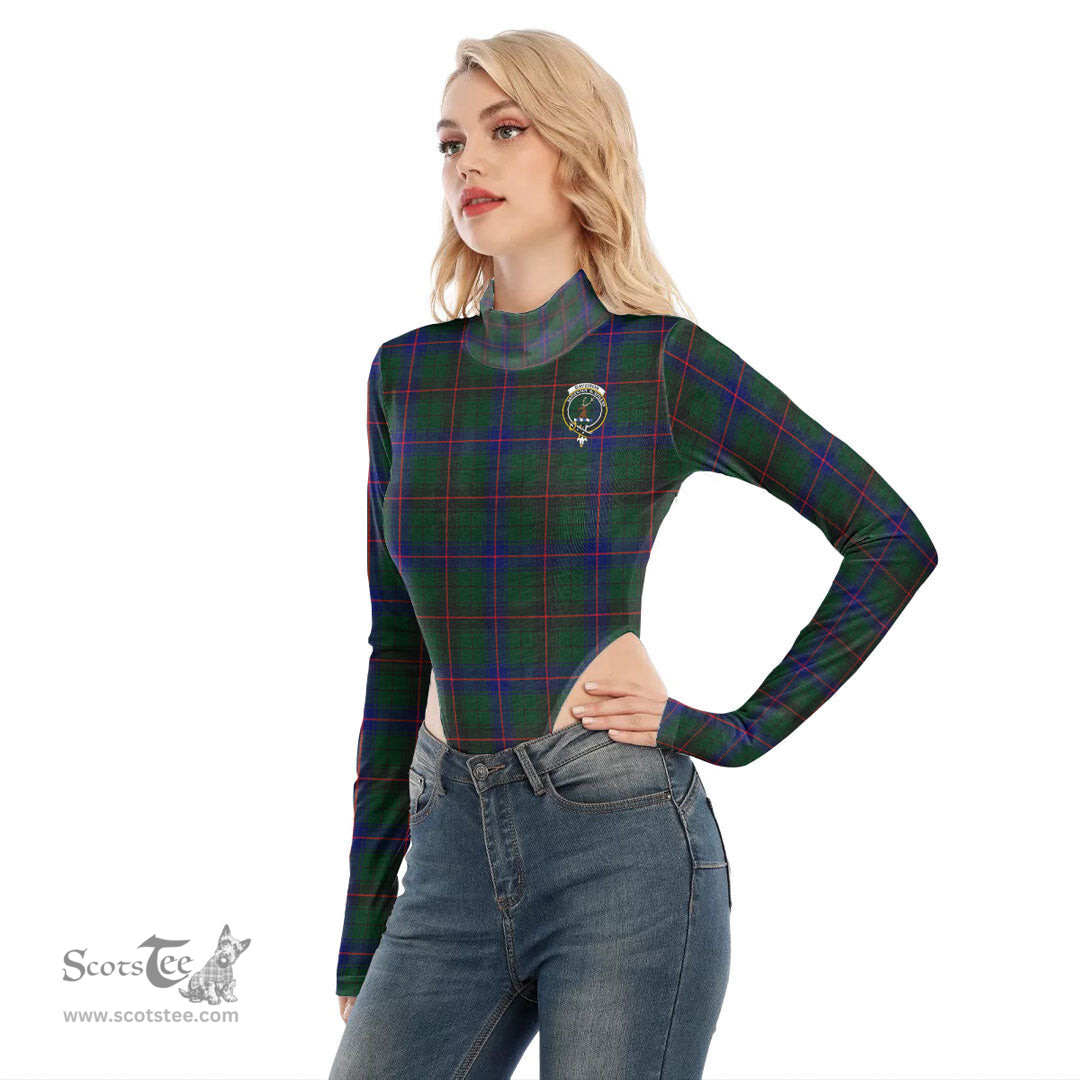Scottish Davidson Modern Clan Crest Tartan Womens Turtleneck High Cut Bodysuit Stretchy Jumpsuit