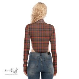Scottish Cumming Hunting Weathered Clan Tartan Womens Turtleneck High Cut Bodysuit Stretchy Jumpsuit