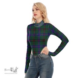 Scottish Davidson Modern Clan Tartan Womens Turtleneck High Cut Bodysuit Stretchy Jumpsuit