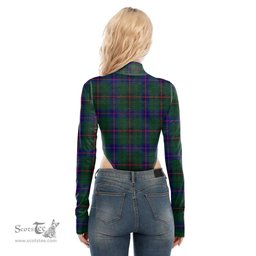 Scottish Davidson Modern Clan Tartan Womens Turtleneck High Cut Bodysuit Stretchy Jumpsuit