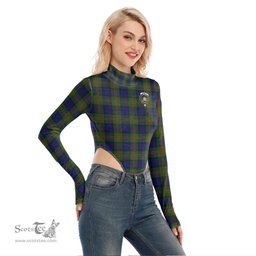 Scottish Dundas Modern 02 Clan Crest Tartan Womens Turtleneck High Cut Bodysuit Stretchy Jumpsuit