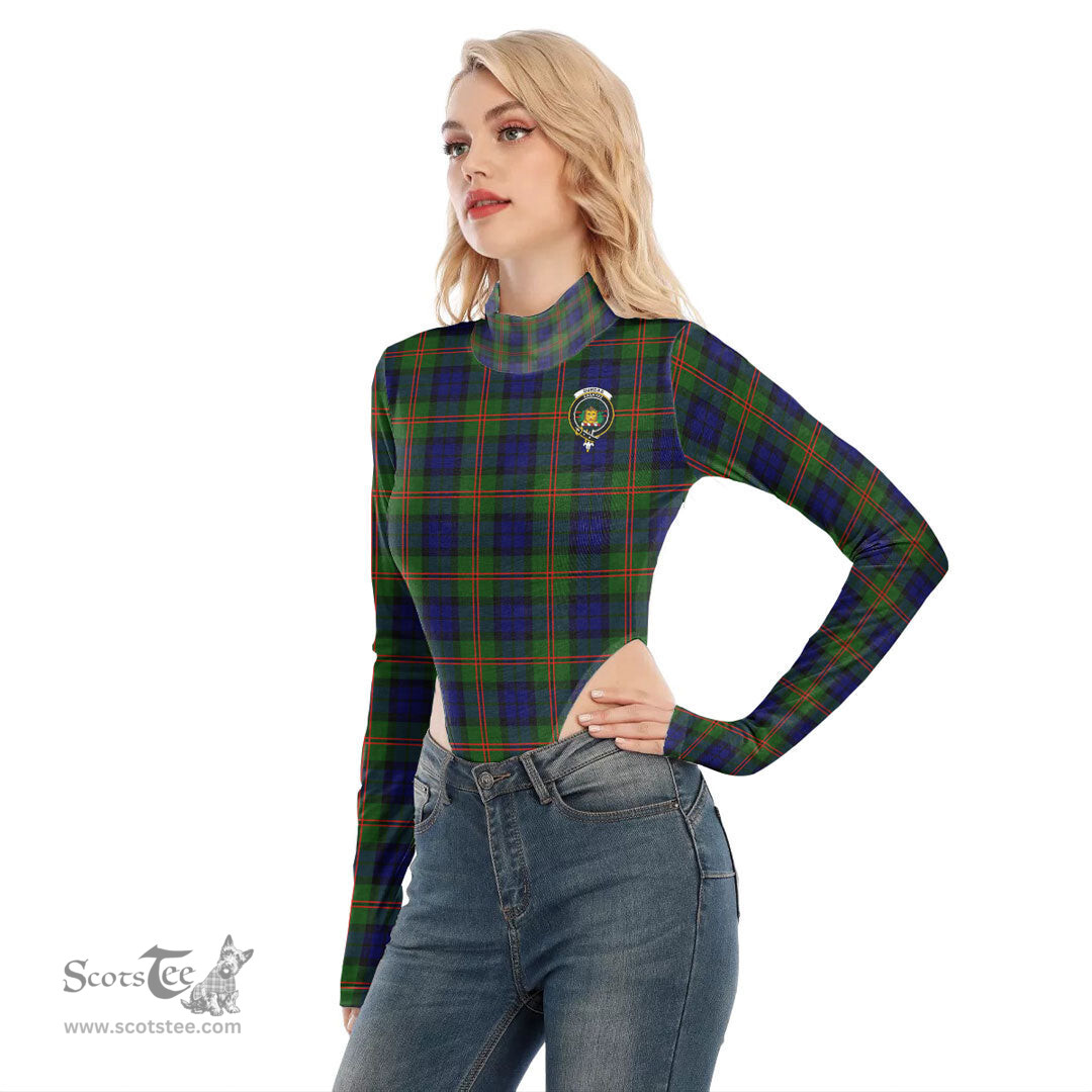 Scottish Dundas Modern 02 Clan Crest Tartan Womens Turtleneck High Cut Bodysuit Stretchy Jumpsuit