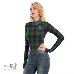 Scottish Dundas Modern 02 Clan Crest Tartan Womens Turtleneck High Cut Bodysuit Stretchy Jumpsuit