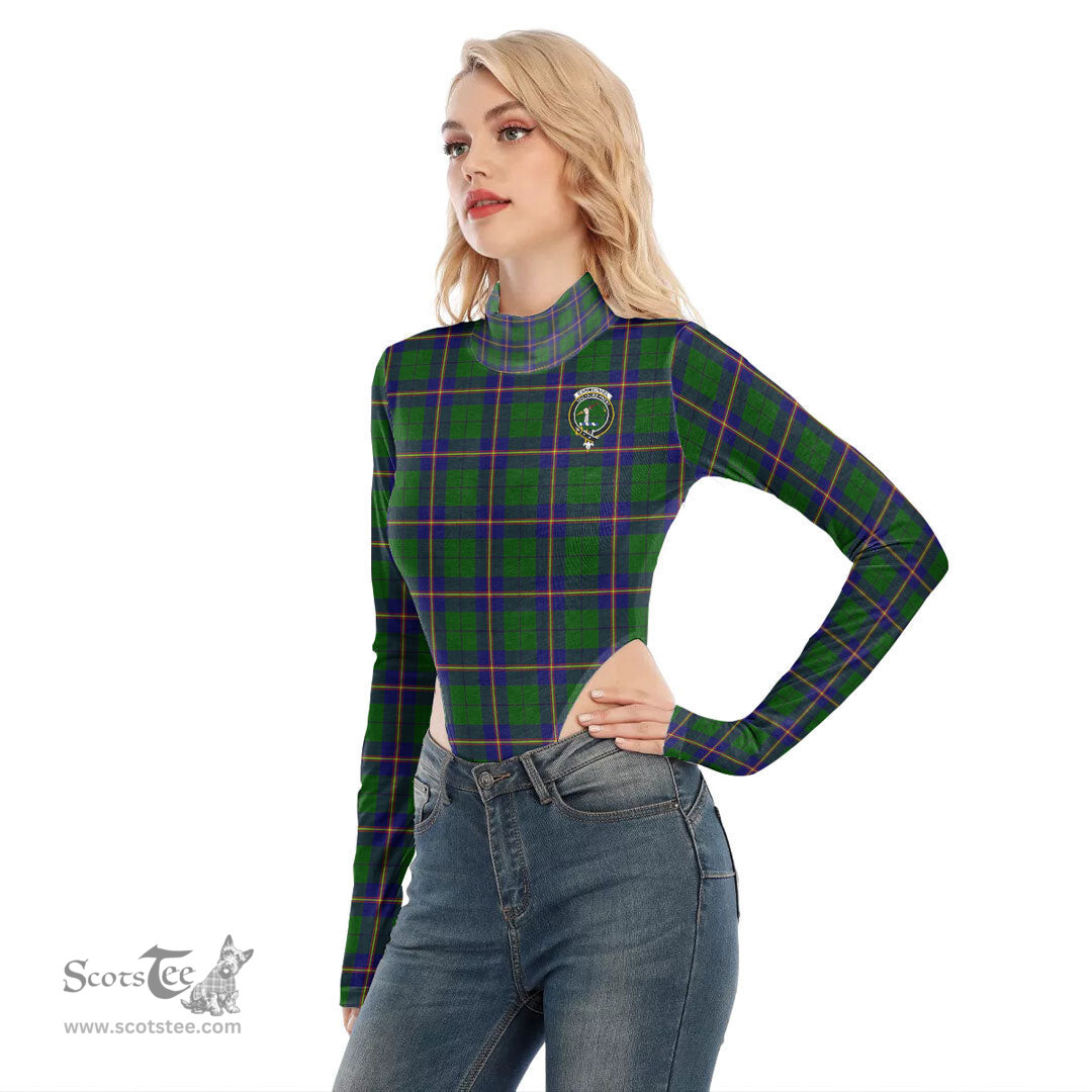 Scottish Carmichael Modern Clan Crest Tartan Womens Turtleneck High Cut Bodysuit Stretchy Jumpsuit