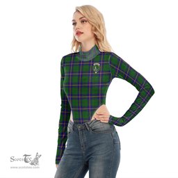 Scottish Carmichael Modern Clan Crest Tartan Womens Turtleneck High Cut Bodysuit Stretchy Jumpsuit