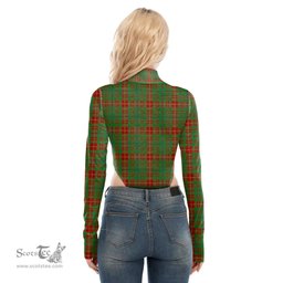 Scottish Fulton Clan Tartan Womens Turtleneck High Cut Bodysuit Stretchy Jumpsuit