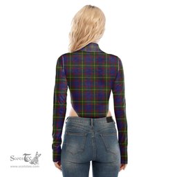 Scottish Durie Clan Tartan Womens Turtleneck High Cut Bodysuit Stretchy Jumpsuit