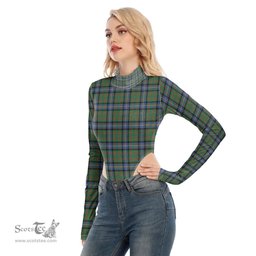Scottish Cochrane Ancient Clan Tartan Womens Turtleneck High Cut Bodysuit Stretchy Jumpsuit