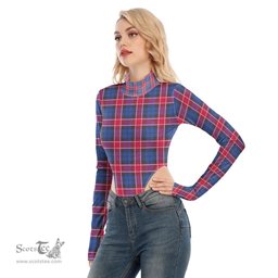 Scottish Graham of Menteith Red Clan Tartan Womens Turtleneck High Cut Bodysuit Stretchy Jumpsuit