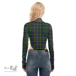 Scottish Farquharson Modern Clan Crest Tartan Womens Turtleneck High Cut Bodysuit Stretchy Jumpsuit
