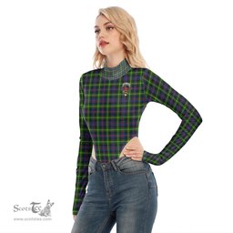 Scottish Farquharson Modern Clan Crest Tartan Womens Turtleneck High Cut Bodysuit Stretchy Jumpsuit