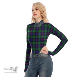 Scottish Campbell of Cawdor Modern Clan Tartan Womens Turtleneck High Cut Bodysuit Stretchy Jumpsuit
