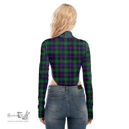 Scottish Campbell of Cawdor Modern Clan Tartan Womens Turtleneck High Cut Bodysuit Stretchy Jumpsuit