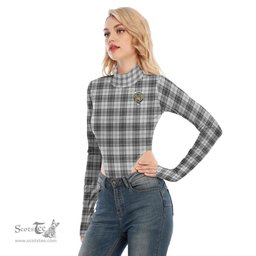 Scottish Douglas Grey Modern Clan Crest Tartan Womens Turtleneck High Cut Bodysuit Stretchy Jumpsuit