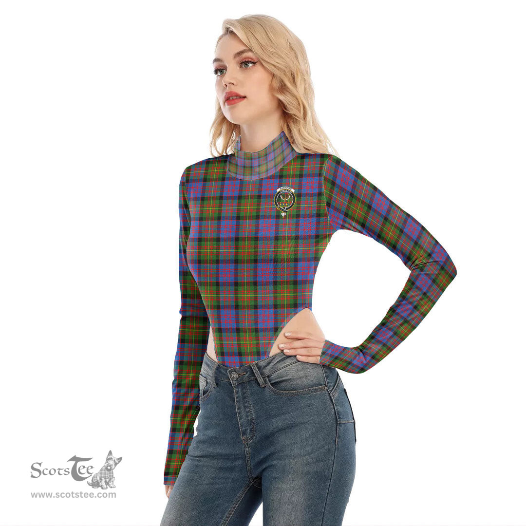Scottish Carnegie Ancient Clan Crest Tartan Womens Turtleneck High Cut Bodysuit Stretchy Jumpsuit